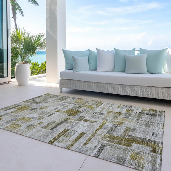 Homeroots 3' Artichoke Green Charcoal & Purple Striped Washable Area Rug For Indoor & Outdoor Spaces 5' X 8' Polyester 603528