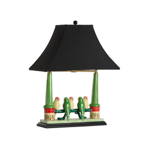 Wildwood Budgies Hand-Painted Ceramic Lamp With Five Colorful Parakeets, Black Shade, 22" Accent Lighting 60353-2