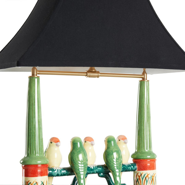 Wildwood Budgies Hand-Painted Ceramic Lamp With Five Colorful Parakeets, Black Shade, 22" Accent Lighting 60353-2