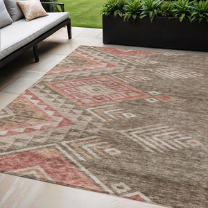 Homeroots 3' Brown And Terra Cotta Southwestern Washable Area Rug For Indoor And Outdoor Spaces 5' X 8' Polyester 603534