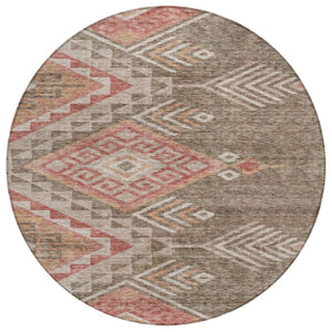 HomeRoots 5' Southwestern Indoor Outdoor Area Rug – Durable, Washable, Earthy Brown & Terra Cotta Design 8' Round 603535