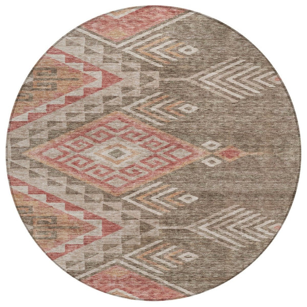 HomeRoots 5' Southwestern Indoor Outdoor Area Rug – Durable, Washable, Earthy Brown & Terra Cotta Design 8' Round 603535