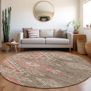 Homeroots 3' Brown And Terra Cotta Southwestern Washable Area Rug For Indoor And Outdoor Spaces 8' Round Polyester 603535