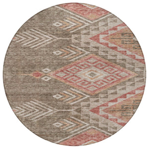 Homeroots 3' Brown And Terra Cotta Southwestern Washable Area Rug For Indoor And Outdoor Spaces 8' Round Polyester 603535