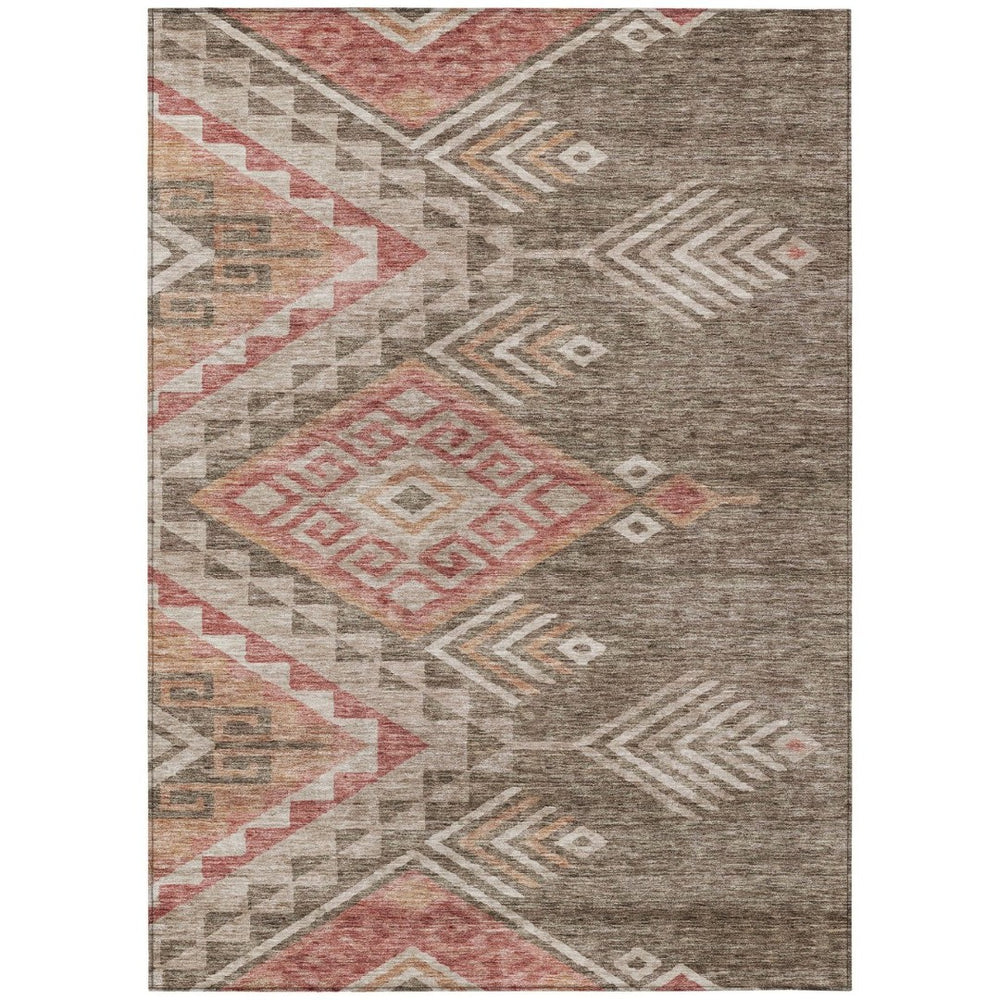 HomeRoots 9' X 12' Durable Southwestern Area Rug - Washable Indoor/Outdoor Design in Earthy Brown & Terra Cotta 603537