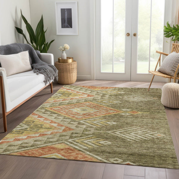 Homeroots 3' Brown And Terra Cotta Southwestern Washable Area Rug For Indoor And Outdoor Spaces 3' X 5' Polyester 603539