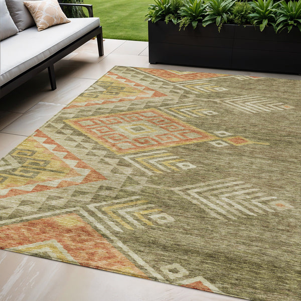Homeroots 3' Brown And Terra Cotta Southwestern Washable Area Rug For Indoor And Outdoor Spaces 5' X 8' Polyester 603540