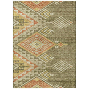 HomeRoots 5' Green and Terra Cotta Southwestern Washable Area Rug for Indoor and Outdoor Spaces, Durable Design 5' X 8' 603540