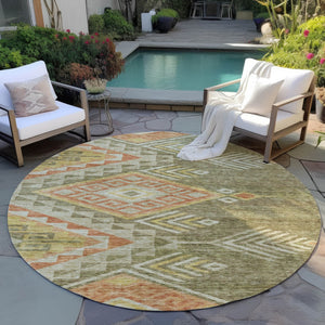 Homeroots 3' Brown And Terra Cotta Southwestern Washable Area Rug For Indoor And Outdoor Spaces 8' Round Polyester 603541