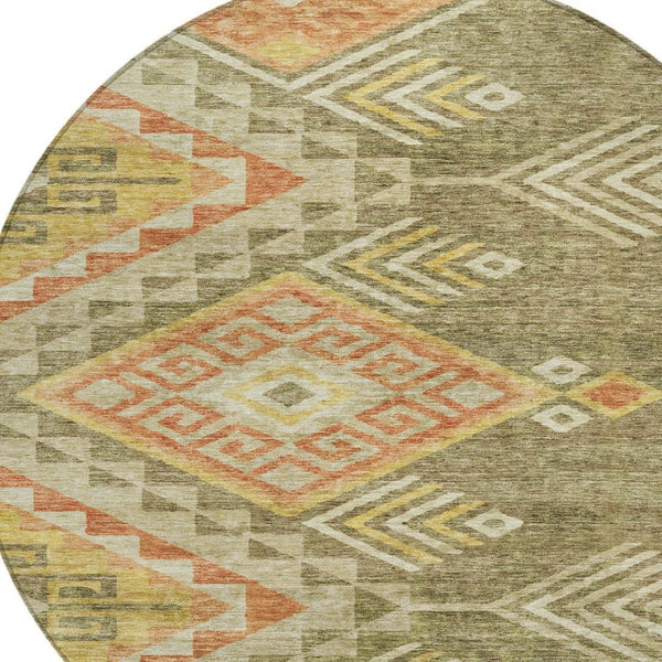 Homeroots 3' Brown And Terra Cotta Southwestern Washable Area Rug For Indoor And Outdoor Spaces 8' Round Polyester 603541