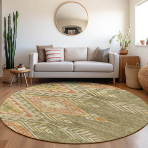 Homeroots 3' Brown And Terra Cotta Southwestern Washable Area Rug For Indoor And Outdoor Spaces 8' Round Polyester 603541
