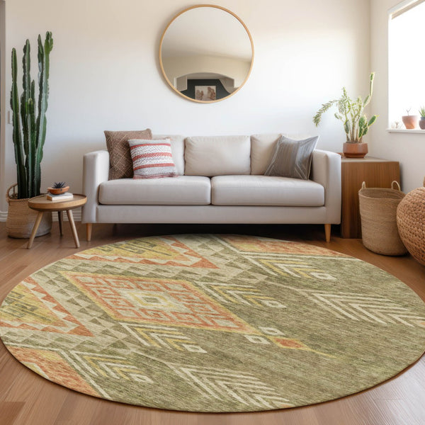 Homeroots 3' Brown And Terra Cotta Southwestern Washable Area Rug For Indoor And Outdoor Spaces 8' Round Polyester 603541
