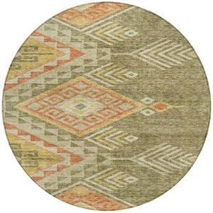 Homeroots 3' Brown And Terra Cotta Southwestern Washable Area Rug For Indoor And Outdoor Spaces 8' Round Polyester 603541