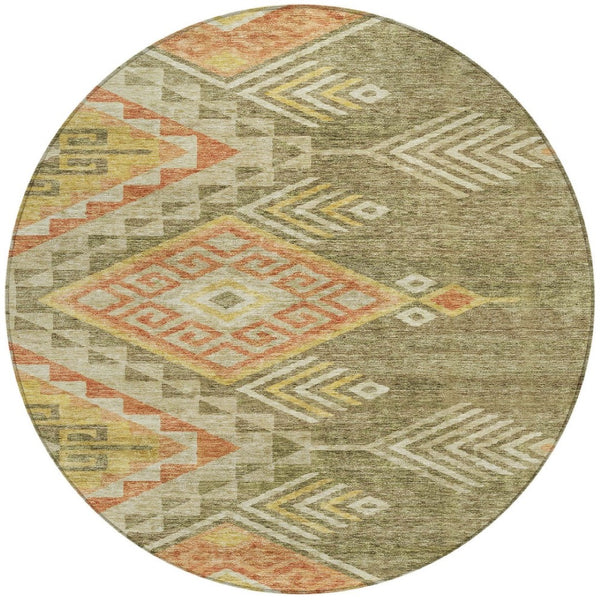 Homeroots 3' Brown And Terra Cotta Southwestern Washable Area Rug For Indoor And Outdoor Spaces 8' Round Polyester 603541
