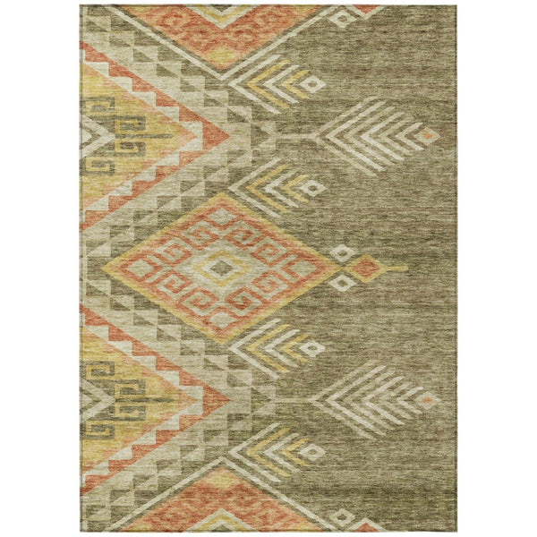 HomeRoots 5' Green and Terra Cotta Southwestern Washable Area Rug for Indoor and Outdoor Spaces, Durable Design 8' X 10' 603542