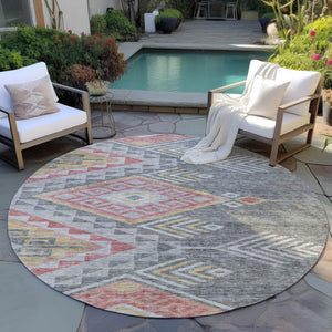 Homeroots 3' Brown And Terra Cotta Southwestern Washable Area Rug For Indoor And Outdoor Spaces 8' Round Polyester 603547