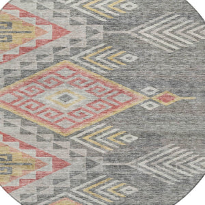 Homeroots 3' Brown And Terra Cotta Southwestern Washable Area Rug For Indoor And Outdoor Spaces 8' Round Polyester 603547