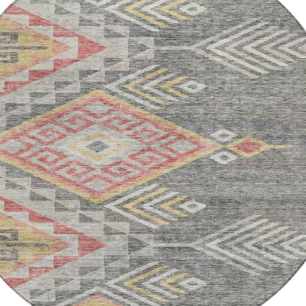 Homeroots 3' Brown And Terra Cotta Southwestern Washable Area Rug For Indoor And Outdoor Spaces 8' Round Polyester 603547