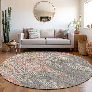 Homeroots 3' Brown And Terra Cotta Southwestern Washable Area Rug For Indoor And Outdoor Spaces 8' Round Polyester 603547