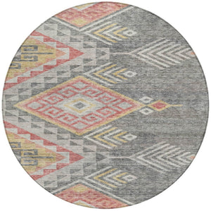 Homeroots 3' Brown And Terra Cotta Southwestern Washable Area Rug For Indoor And Outdoor Spaces 8' Round Polyester 603547