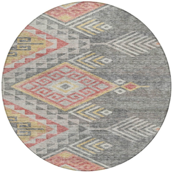 Homeroots 3' Brown And Terra Cotta Southwestern Washable Area Rug For Indoor And Outdoor Spaces 8' Round Polyester 603547