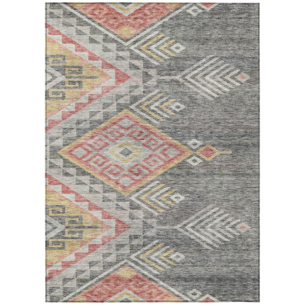 HomeRoots 9' X 12' Gray and Terra Cotta Southwestern Indoor Outdoor Rug - Washable, Durable, Versatile Style 603549