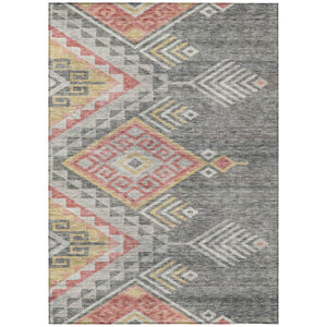 HomeRoots 5' Gray and Terra Cotta Southwestern Area Rug – Stylish, Washable, Indoor/Outdoor, Stain-Resistant Design 10' X 14' 603550