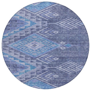 HomeRoots 5' Southwestern-Inspired Navy and Charcoal Area Rug - Stylish, Durable, Washable for Indoor/Outdoor Use 8' Round 603553