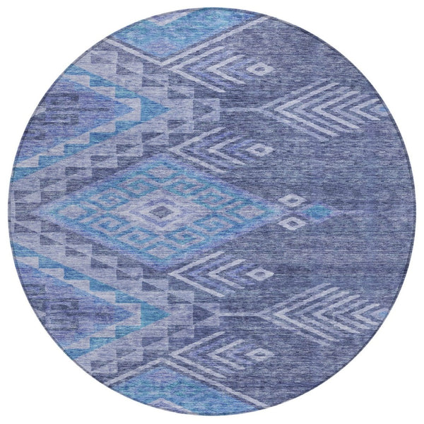 HomeRoots 5' Southwestern-Inspired Navy and Charcoal Area Rug - Stylish, Durable, Washable for Indoor/Outdoor Use 8' Round 603553