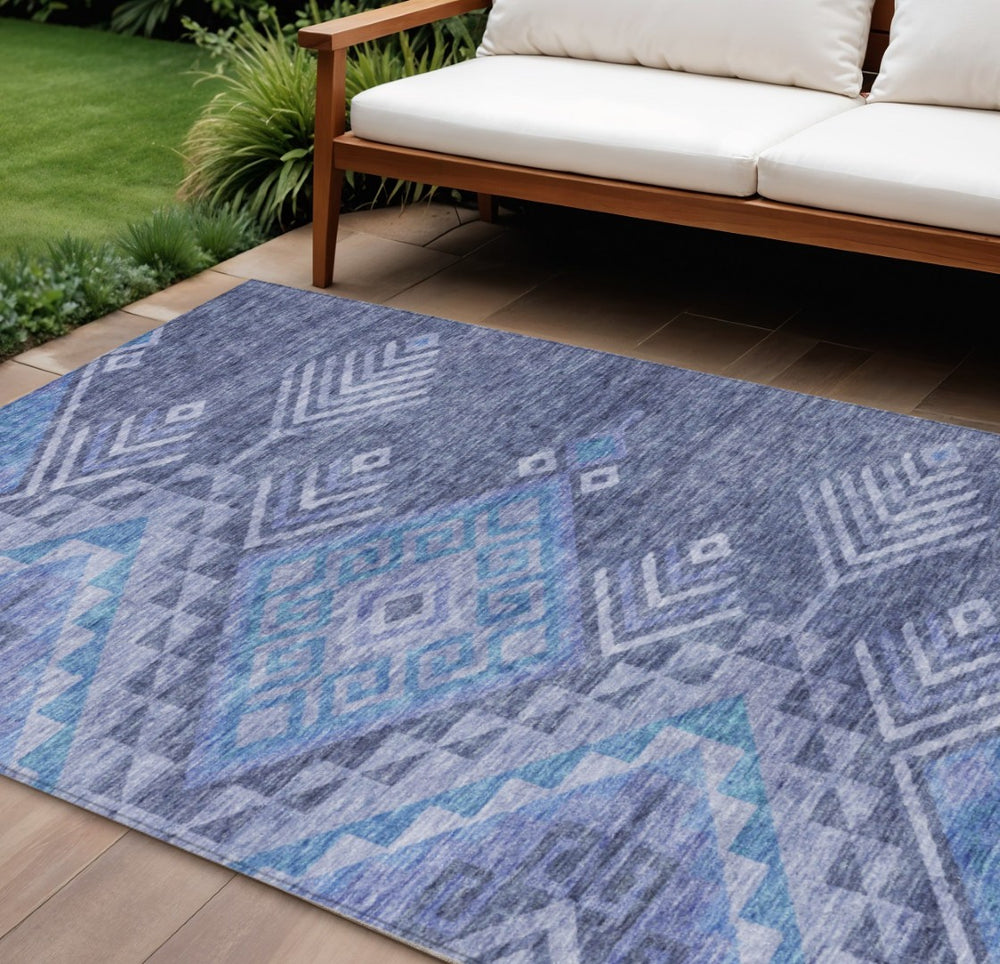 HomeRoots 9' X 12' Navy Blue Charcoal Gray Southwestern Area Rug - Durable, Machine Washable for Indoor/Outdoor Use 603555