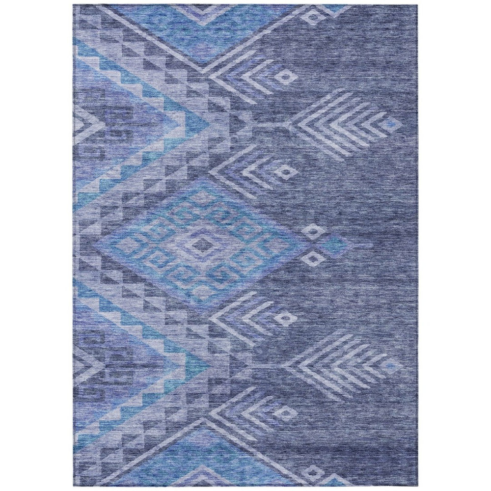 HomeRoots 9' X 12' Navy Blue Charcoal Gray Southwestern Area Rug - Durable, Machine Washable for Indoor/Outdoor Use 603555