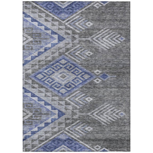 HomeRoots 5' Southwestern Area Rug in Pewter and Blue – Durable, Washable Design for Indoor & Outdoor Spaces 5' X 8' 603558