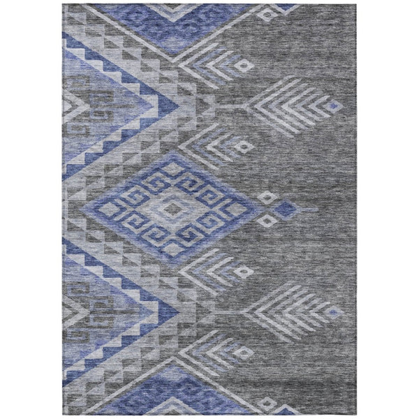 HomeRoots 5' Southwestern Area Rug in Pewter and Blue – Durable, Washable Design for Indoor & Outdoor Spaces 8' X 10' 603560