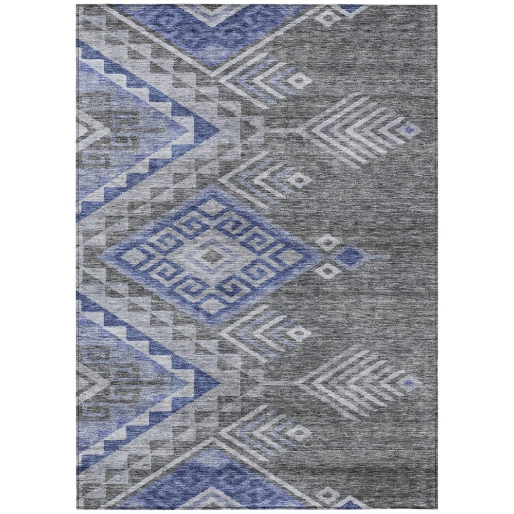 HomeRoots 9' X 12' Durable Pewter and Blue Southwestern Washable Area Rug for Indoor & Outdoor Spaces 603561