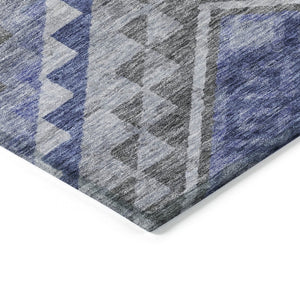 HomeRoots 5' Southwestern Area Rug in Pewter and Blue – Durable, Washable Design for Indoor & Outdoor Spaces 10' X 14' 603562