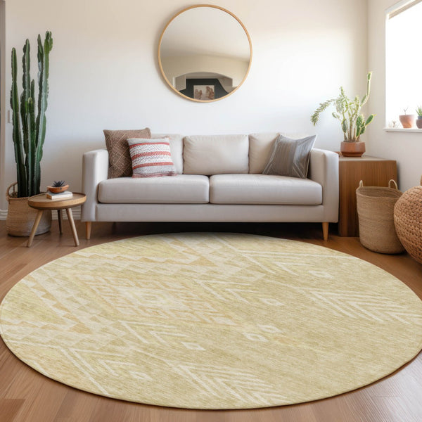Homeroots 3' Brown And Terra Cotta Southwestern Washable Area Rug For Indoor And Outdoor Spaces 8' Round Polyester 603565