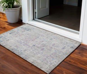 Homeroots 3' Elegant Ivory Blue And Purple Floral Washable Area Rug For Indoor And Outdoor Spaces 3' X 5' Polyester 603569