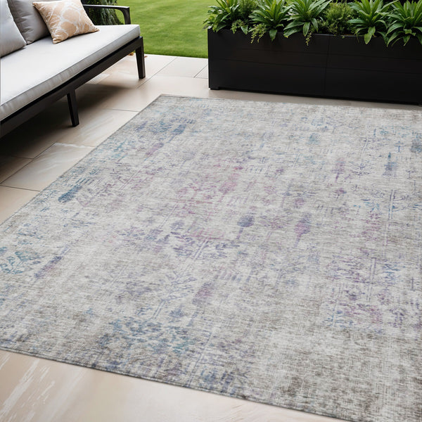 Homeroots 3' Elegant Ivory Blue And Purple Floral Washable Area Rug For Indoor And Outdoor Spaces 5' X 8' Polyester 603570