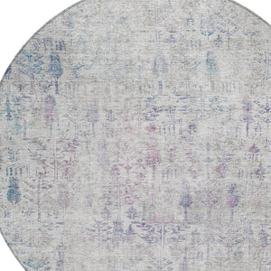 Homeroots 3' Elegant Ivory Blue And Purple Floral Washable Area Rug For Indoor And Outdoor Spaces 8' Round Polyester 603571