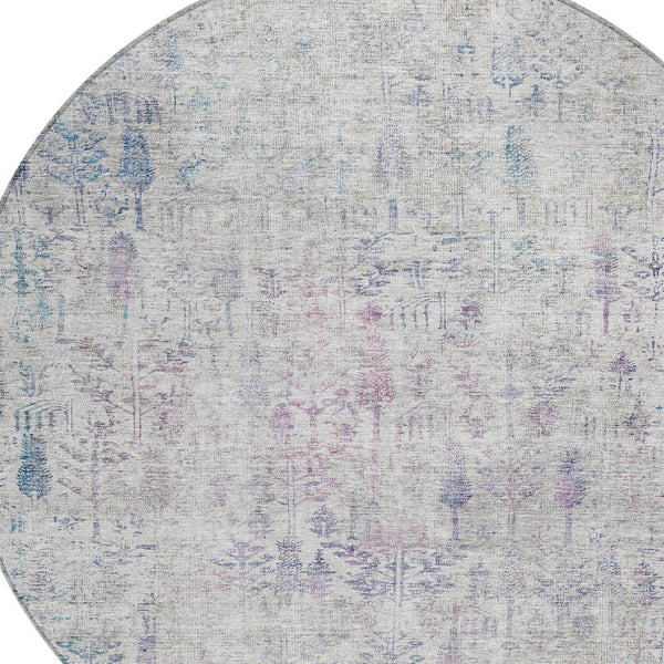 Homeroots 3' Elegant Ivory Blue And Purple Floral Washable Area Rug For Indoor And Outdoor Spaces 8' Round Polyester 603571