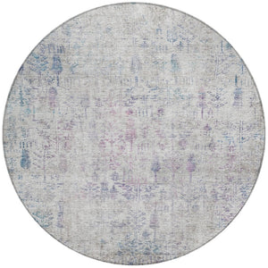 Homeroots 3' Elegant Ivory Blue And Purple Floral Washable Area Rug For Indoor And Outdoor Spaces 8' Round Polyester 603571