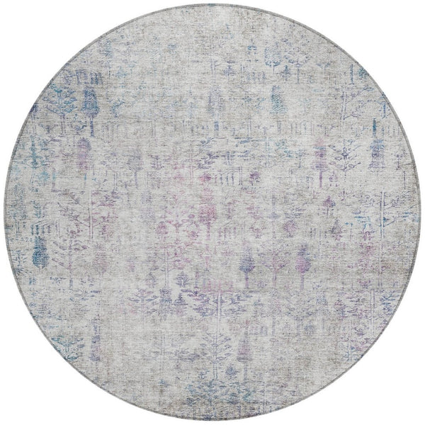 Homeroots 3' Elegant Ivory Blue And Purple Floral Washable Area Rug For Indoor And Outdoor Spaces 8' Round Polyester 603571