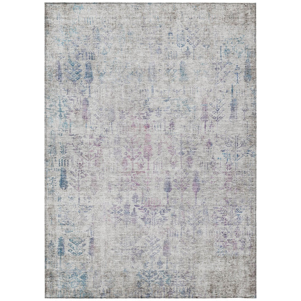 Homeroots 3' Elegant Ivory Blue And Purple Floral Washable Area Rug For Indoor And Outdoor Spaces 8' X 10' Polyester 603572