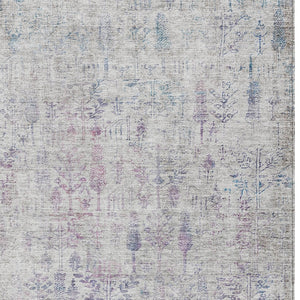 Homeroots 3' Elegant Ivory Blue And Purple Floral Washable Area Rug For Indoor And Outdoor Spaces 9' X 12' Polyester 603573