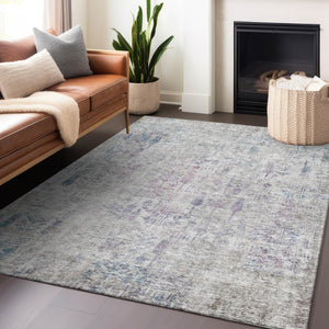 Homeroots 3' Elegant Ivory Blue And Purple Floral Washable Area Rug For Indoor And Outdoor Spaces 9' X 12' Polyester 603573