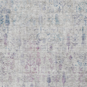 Homeroots 3' Elegant Ivory Blue And Purple Floral Washable Area Rug For Indoor And Outdoor Spaces 10' X 14' Polyester 603574