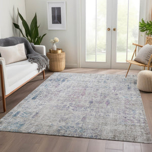 Homeroots 3' Elegant Ivory Blue And Purple Floral Washable Area Rug For Indoor And Outdoor Spaces 10' X 14' Polyester 603574