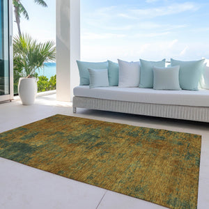 Homeroots 3' Copper And Green Abstract Washable Area Rug For Indoor And Outdoor Spaces, Durable Design 3' X 5' Polyester 603581