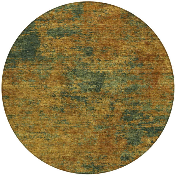 Homeroots 3' Copper And Green Abstract Washable Area Rug For Indoor And Outdoor Spaces, Durable Design 8' Round Polyester 603583