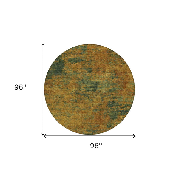 Homeroots 3' Copper And Green Abstract Washable Area Rug For Indoor And Outdoor Spaces, Durable Design 8' Round Polyester 603583